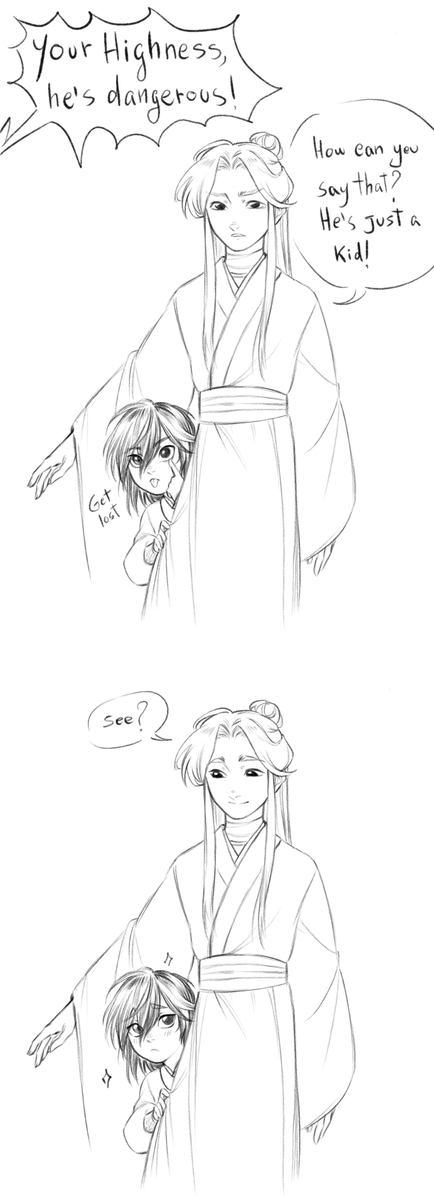 platoeater's tweet photo. Still thinking about Mae's au concept where Xie Lian pre third ascension finds a little amnesic ghost king who turns out to be Hong er!? Must help him! 

#hualian #tgcf https://t.co/VxOEcK32iJ