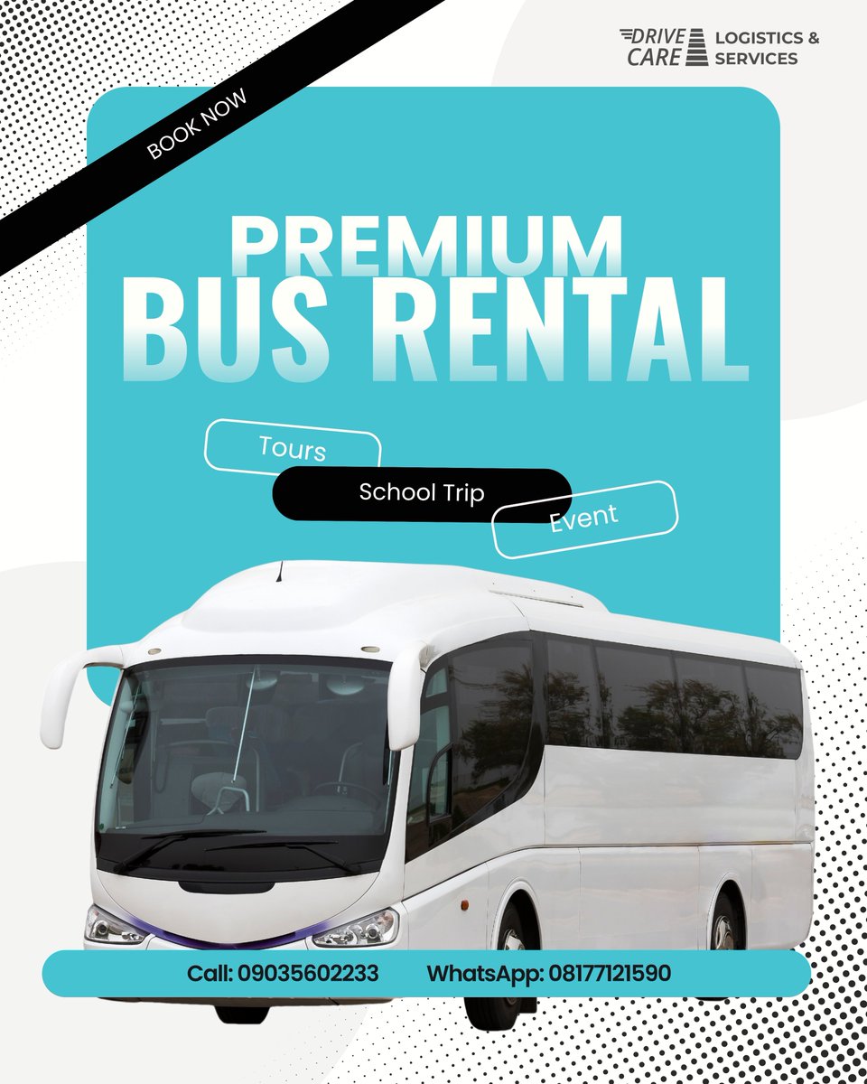 DrivecareNgLtd's tweet photo. School trip, tour or event? 🚌 Make group transportation easier with premium bus rental from Drivecare.

#busrental #bushire #drivecare #lagos #tours #lagosevents #schooltrip https://t.co/OhlDM4ZIHf