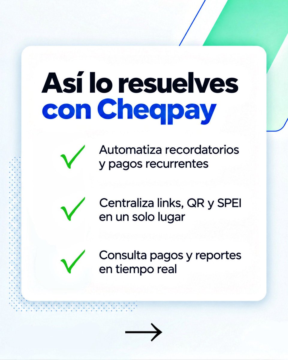 Cheqpay1's tweet photo. Alertas y soluciones para cobrar mejor en tu negocio.
-
#cheqpay #mexico https://t.co/WcFO37Sun4