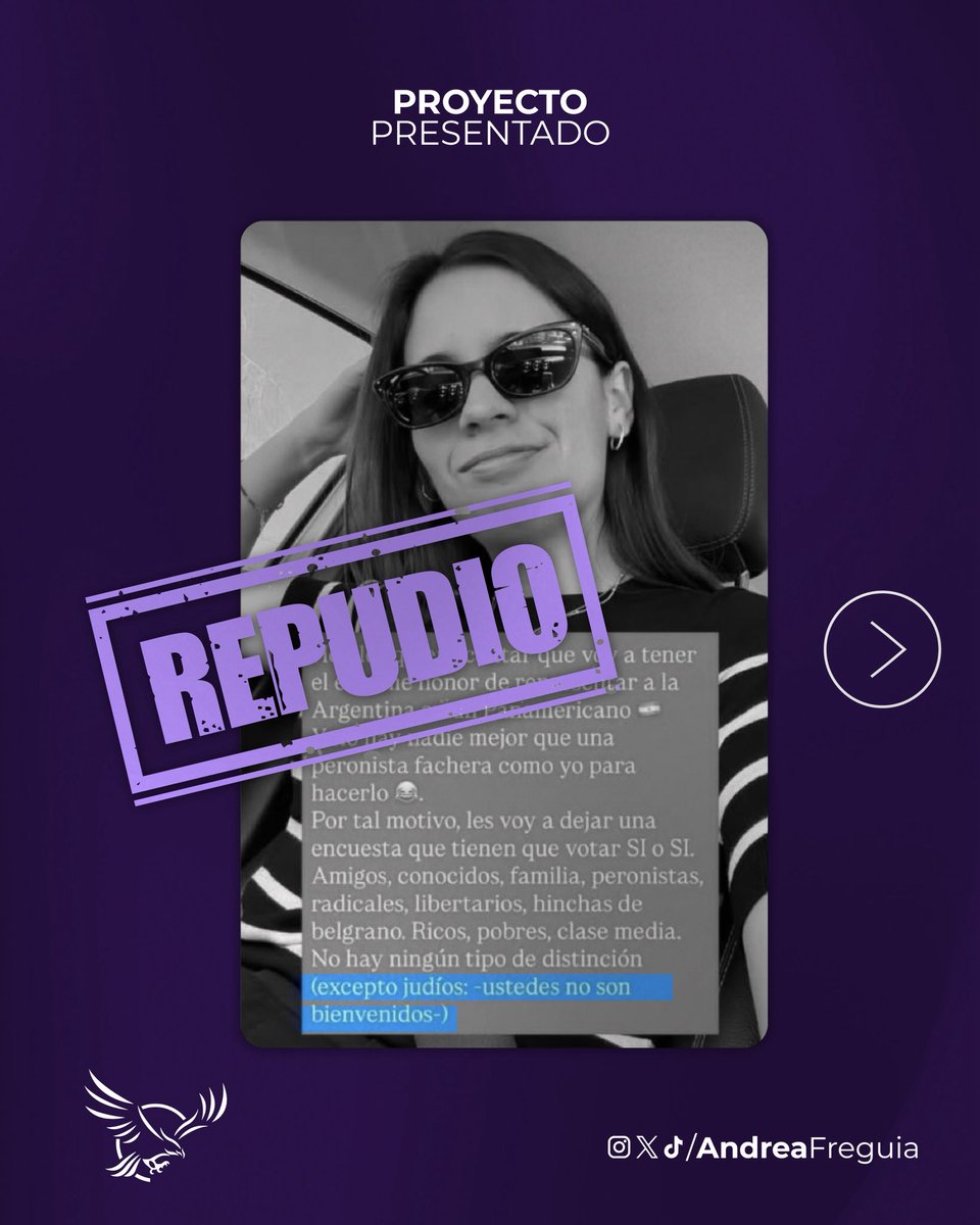 AndreaFreguia's tweet photo. Presentamos un proyecto en la Legislatura para repudiar las expresiones antisemitas de Florencia Guerra Sodero.

El antisemitismo no tiene lugar en el deporte ni en nuestra sociedad. https://t.co/HjzsGD3yxt