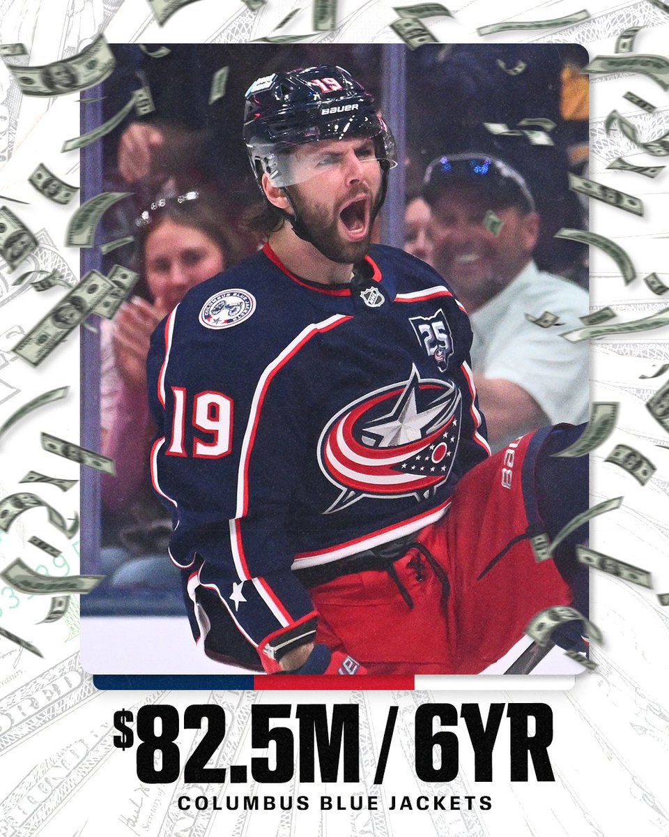 espn's tweet photo. Breaking: The Blue Jackets sign center Adam Fantilli to six-year contract through the 2031-32 season, the team announced.

The center was selected by the Blue Jackets in the first-round, third overall, at the 2023 NHL Draft. https://t.co/XpR5akyEmT