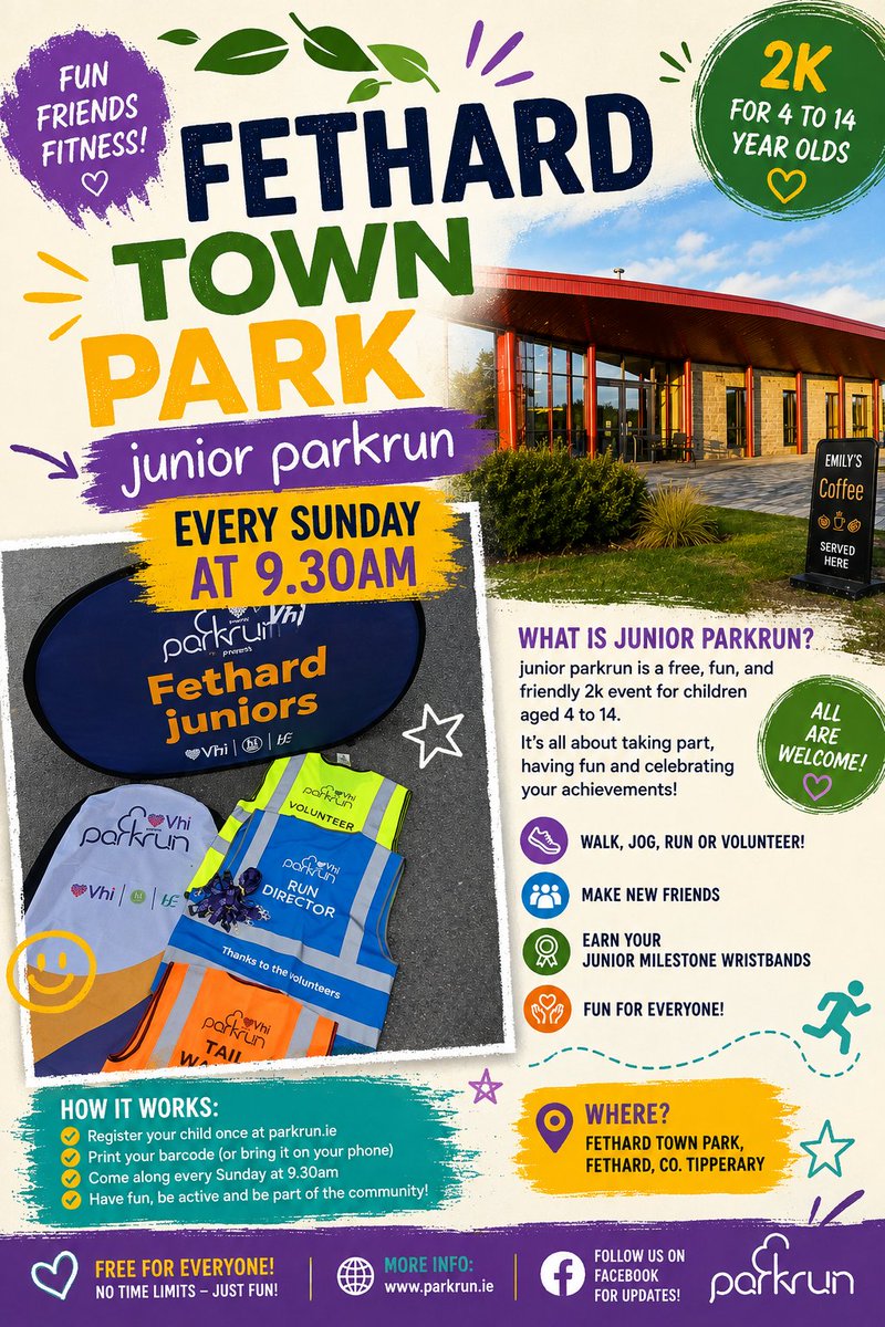 Fethardtownpark's tweet photo. @parkrun  weekend is here again! 
Parkrun Saturday and Junior Parkrun Sunday — come along, get involved and spread the word! 
New faces are always welcome, so bring a friend, family member or first-timer and join us. 
See you there! https://t.co/QG8GoqjUj0