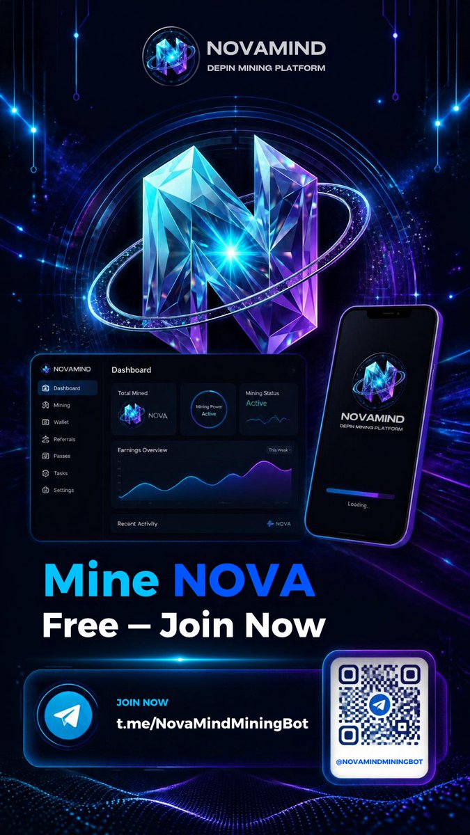 NovaMindMining's tweet photo. 🚀 NOVAMIND is LIVE

The first real DePIN Mining Platform on TON.

💎 Mine NOVA free from your phone
⚡ No hardware needed
🎁 +100 NOVA welcome bonus
🔗 3-Level referral program

Start mining now 👇
https://t.co/GRzNhUIji9

#TON #DePIN #NovaMind #Web3 #Crypto https://t.co/1k4h7oqfWI