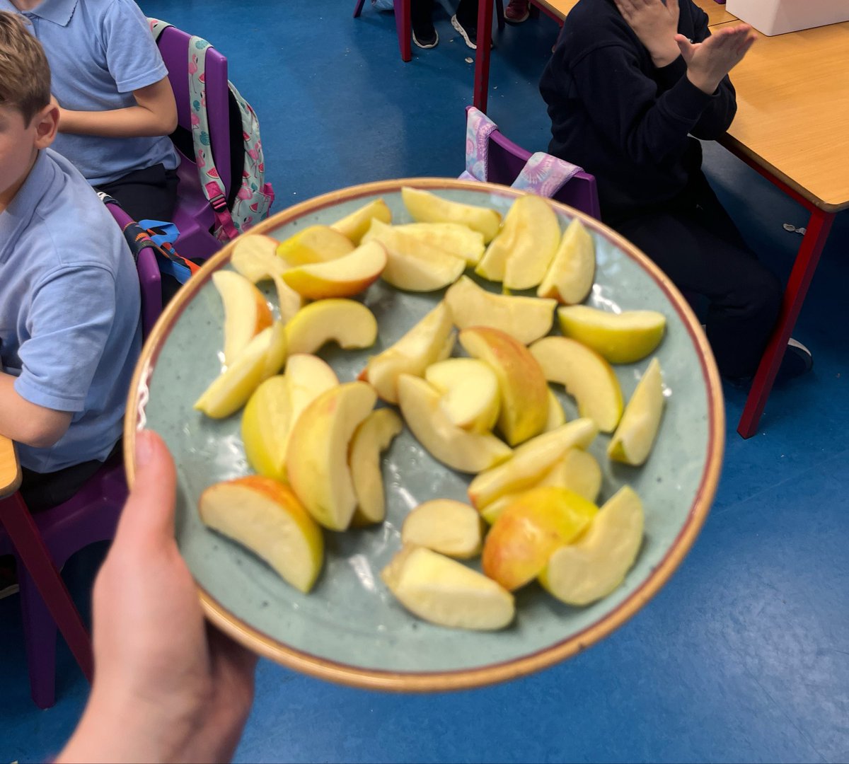 MsOlsonsClass's tweet photo. Investigating our five senses! We went on a nature walk to see what we could see, hear, touch, smell and taste! We picked some apples from our school garden for a tasty treat too! 🍎 @followstannes https://t.co/akkno1YRqp