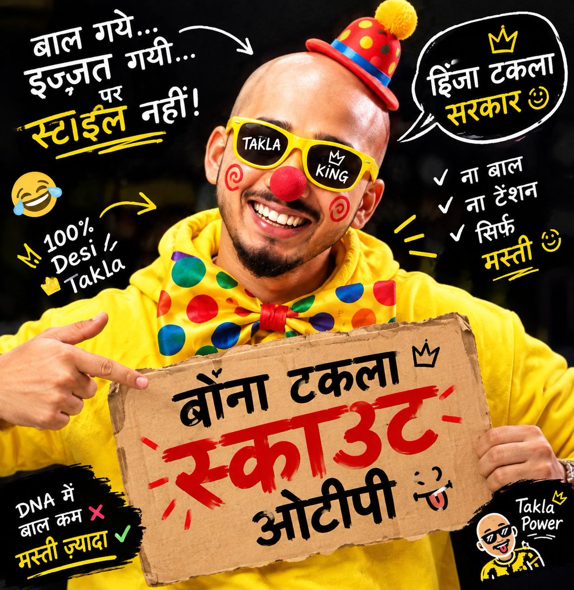 Jhumkagirl_'s tweet photo. 😂 Lost the hair, kept the attitude. 😂
Being bald was never the plan, but being the Takla King definitely is. 👑🤣

#TaklaKing #ScoutOTP

BAUNA TAKLA SCOUT OTP https://t.co/eObmMkPx3R