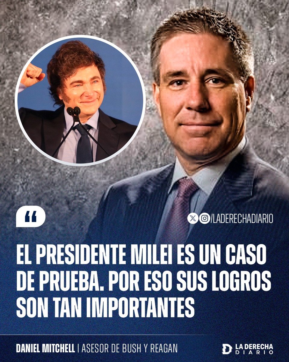 laderechadiario's tweet photo. 🚨🇦🇷🇺🇸 | “EL PRESIDENTE MILEI ES UN CASO DE PRUEBA. POR ESO SUS LOGROS SON TAN IMPORTANTES”: El exasesor de Bush padre y Ronald Reagan, Daniel Mitchell, destacó el impacto de las reformas impulsadas por @JMilei y la importancia internacional de los resultados obtenidos por su Gobierno en Argentina.