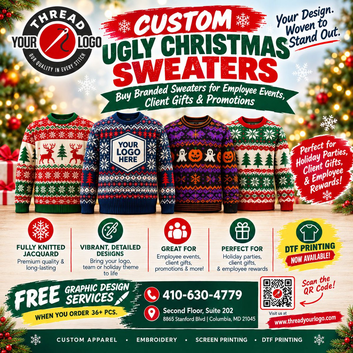 threadyourlogo's tweet photo. 🎄 Make this holiday season one to remember with Custom Ugly Christmas Sweaters from Thread Your Logo! 

Call 888-410-6290 or visit https://t.co/h7ok5B8V5W for more! 

#UglySweater #ChristmasShopping #Embroidery #ChristmasParty #ThreadYourLogo https://t.co/gvhGEmrJbI