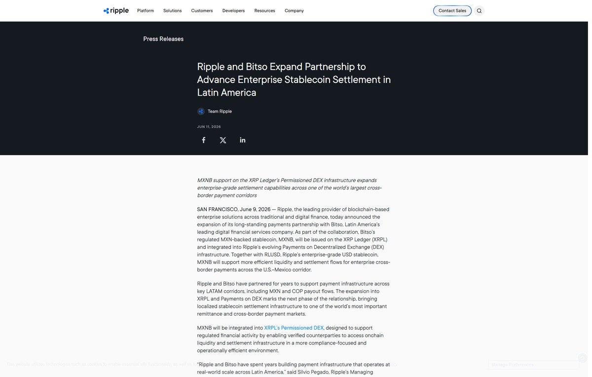 beyond_broke's tweet photo. Ripple partnered with Bitso to bring MXNB, a peso-backed stablecoin, into its payments network. That's settlement money for the Mexican peso corridor running through infrastructure Ripple and Bitso built together. https://t.co/bPneaxSX4a