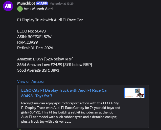 LegoMuncherDisc's tweet photo. Lovely ping yesterday on the AmzBot - and not to be outdone, Retail Bot pops up with where Amazon are matching so we can stack more on top of their purchase limits, with cashback on top!

I'm looking to double my money every time I buy Lego!

Join now to find out how https://t.co/2KK8fljedw