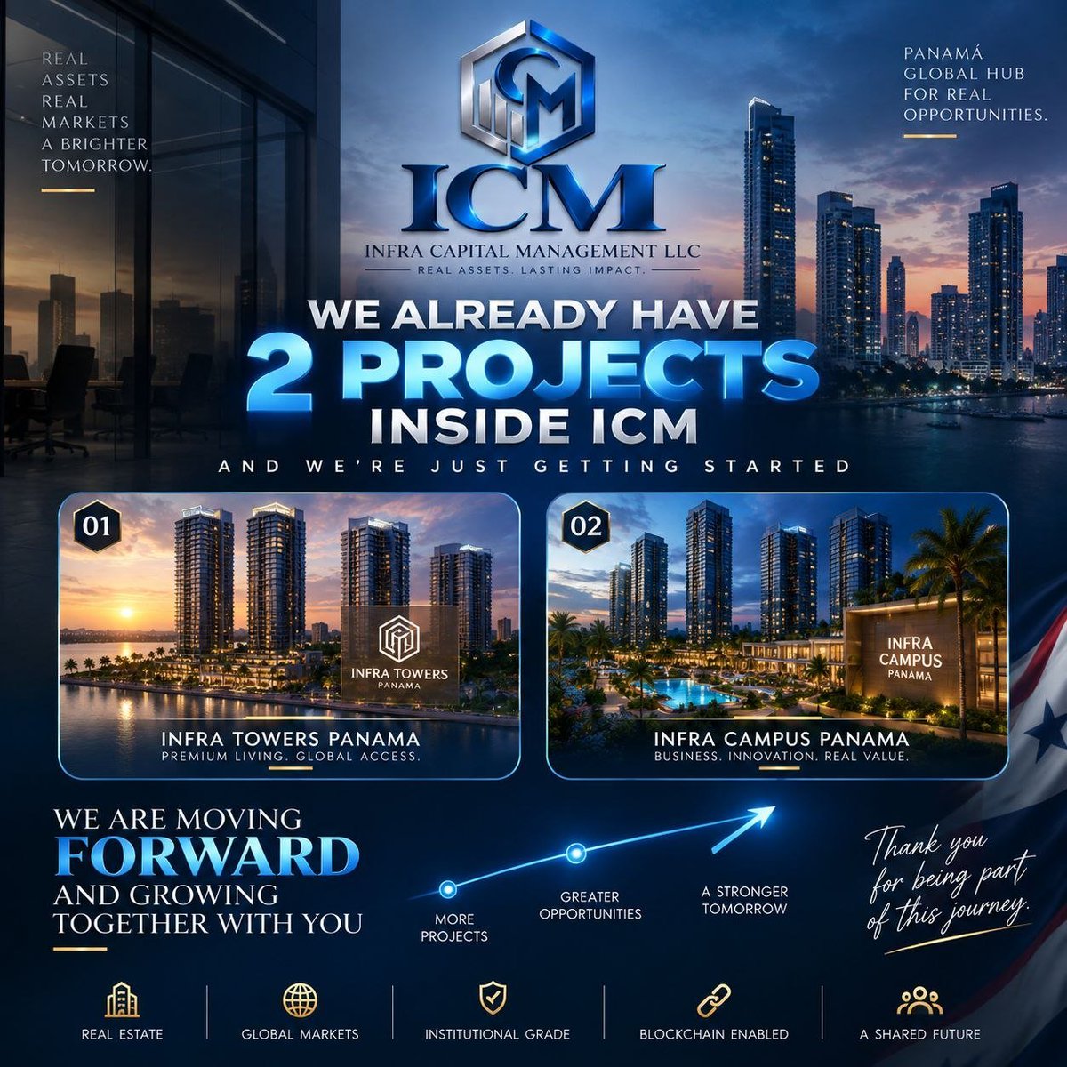 InfraCoinn's tweet photo. 🏗️ WE’RE JUST GETTING STARTED.

INFRACOINN is building toward a future where real assets, global markets, and blockchain technology work together.

Two projects are already part of the ICM journey:

🏙️ Infra Towers Panama <> Premium living. Global access.
🏢 Infra Campus Panama <> Business. Innovation. Real value.

And this is only the beginning.

More projects.
Greater opportunities.
A stronger tomorrow.

🌎 Real Estate | Global Markets | Institutional Grade | Blockchain Enabled

We’re moving forward and growing together.

What part of the INFRACOINN ecosystem are you most excited to see develop? 👇

#INFRACOINN #RWA #RealEstate #Tokenization #Blockchain #Panama