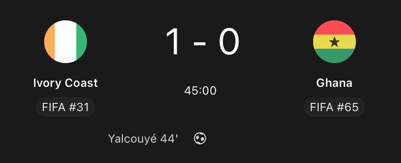 FootballXtraa__'s tweet photo. 🚨HT: 🇨🇮 IVORY COAST 1:0 GHANA 🇬🇭 

THE YOUNG BRIGHTON STAR, YALCOUYÉ, PUTS THE ELEPHANTS IN FRONT AHEAD OF HALF TIME!!!! https://t.co/bKj8xak4pU