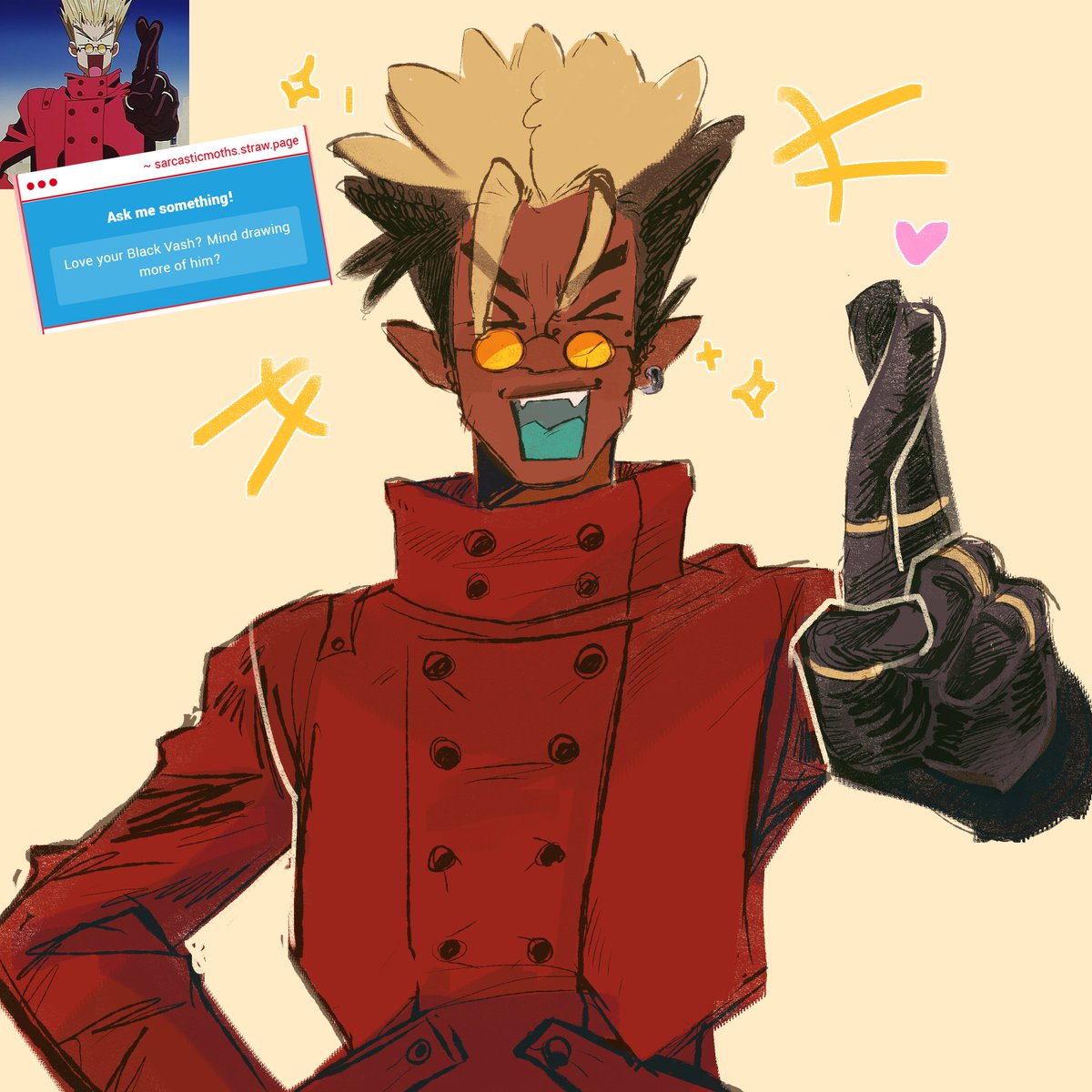 SarcasticMoths's tweet photo. Love and Peace <3 #trigun https://t.co/eDZTKxNxMs