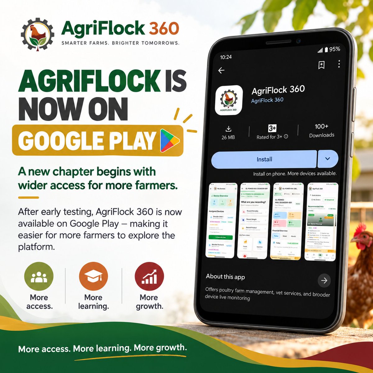 agriflock360's tweet photo. A new chapter begins for AgriFlock 360! 🌱

From early access to Google Play, we're growing with our farming community.

Thank you to everyone helping us build what's next. 💚

📲 Download: https://t.co/R4q1ymZS2F 

#AgriFlock360 #AgTech https://t.co/Ju3IfoX84D