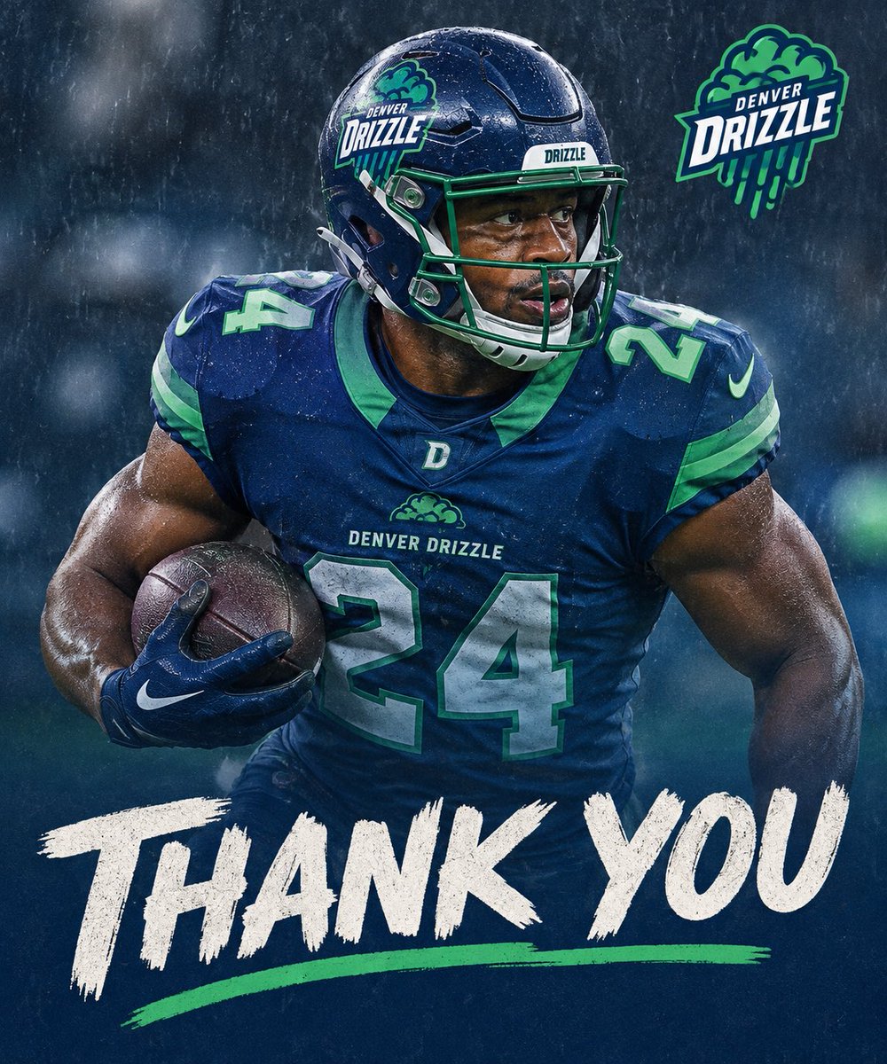 ZBdynasT's tweet photo. Standout RB Nick Chubb is signing a one day contract with the Denver Drizzle to announce his retirement. Chubb was waived on August 27 after Denver failed to trade him during the rookie draft. https://t.co/u4Byw23h4v