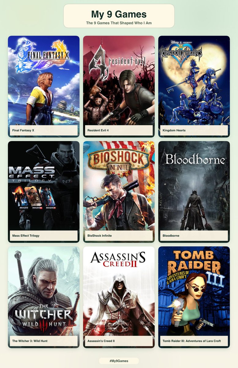 artheamis's tweet photo. 9 games that shaped who I am 🎮 https://t.co/jTKvPkGBLM