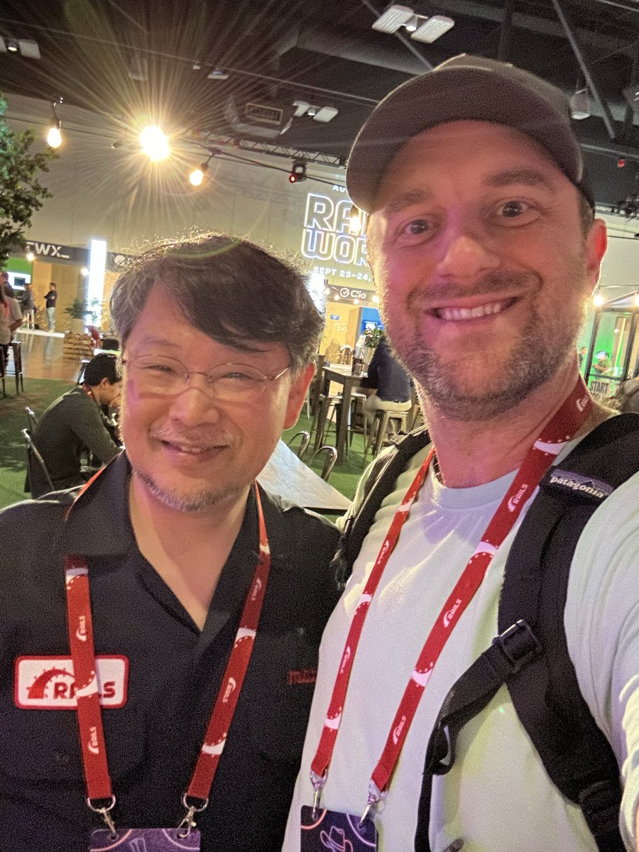 Justin_Dell's tweet photo. Thank you for bringing joy to programming @yukihiro_matz, even if I don’t write much of it by hand anymore! #railsworld https://t.co/MmGjmR1ph4