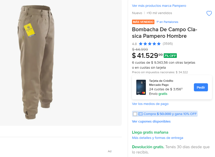 Finanzasbyjess's tweet photo. Bombacha de Campo Pampero Hombre/Mujer en Mercado Libre a menos de $41.500 ✅

Envío Gratis, Devolución Gratis y tiene un cupón de 10%
https://t.co/V3fGD38YlE 👈🏻 https://t.co/wDVu85G1xm
