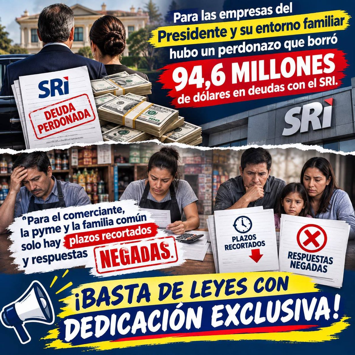 JAGonzalvear's tweet photo. 🇪🇨 PRIMERO SE BENEFICIARON DE LA REMISIÓN. ¿AHORA EL ESTADO PODRÍA TERMINAR DEVOLVIÉNDOLES DINERO?

Exportadora Bananera Noboa tuvo una deuda que llegó a rondar los USD 98 millones. Se acogió a la remisión tributaria y quedó en cero.

Ahora cambian nuevamente las reglas tributarias. La pregunta es inevitable: ¿otra vez una reforma terminará beneficiando a la familia presidencial?

#ElEstadoNoEsSuHacienda
