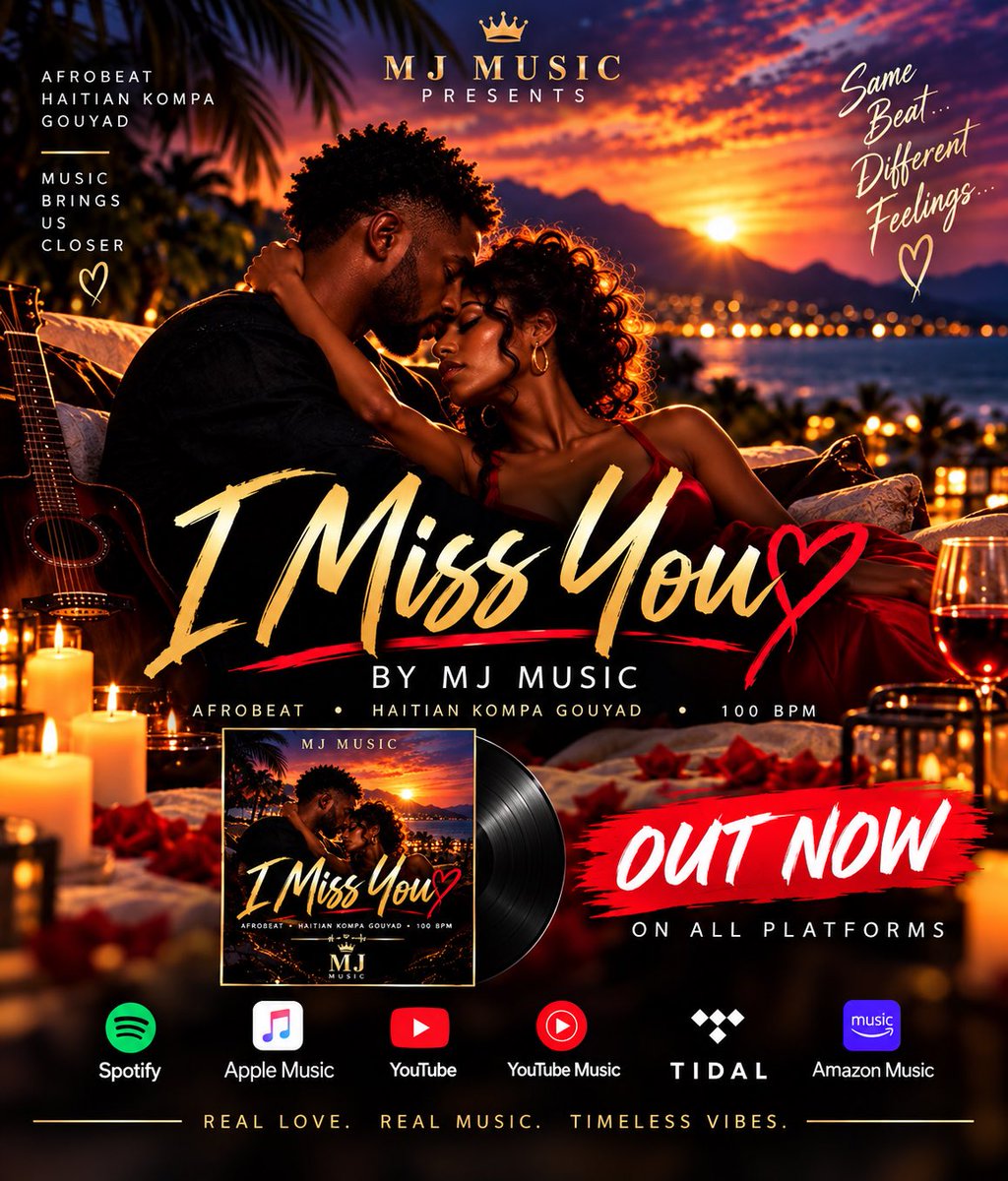 MJMusic_Offcl's tweet photo. Some songs you hear… some songs you FEEL. ❤️‍🔥
“I Miss You” — MJ Music
Afrobeat × Haitian Kompa Gouyad 🎶
OUT NOW.
#MJMusic #IMissYou #Afrobeat #Kompa #HaitianKompa #LoveSong #NewMusic #AfroKompa #fyp #NowPlayingOnLoveFm #MusicStreaming #musicreel #MusicRelease #musicindustry https://t.co/FVyWYnqbDl