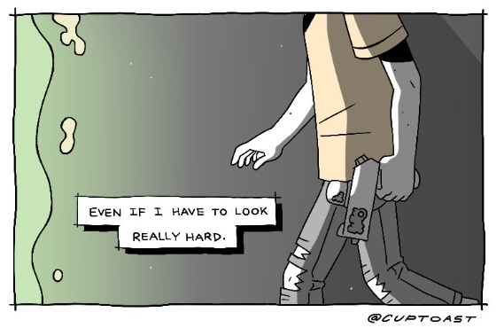 cupTWOst's tweet photo. one of my favorite details in my M-518 comics that i dont remember anyone noticing is C-2030's panel referencing M-518's https://t.co/SZzMXGew0z