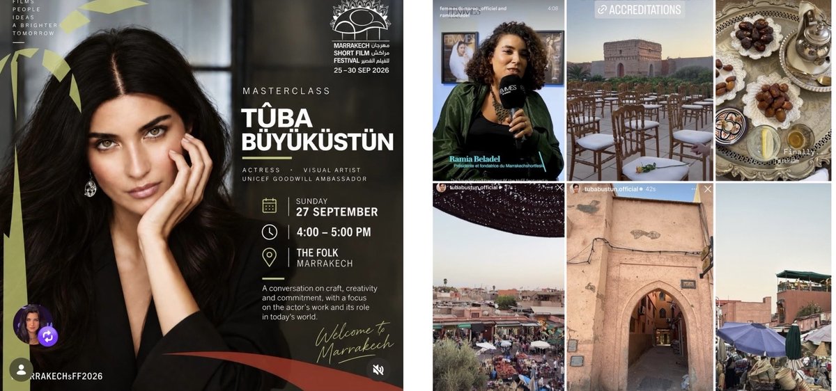 cherfrank's tweet photo. Over the years, Tuba has introduced us to a world where art transcends borders, and for that, I am deeply grateful.

Some interesting facts surrounding the Marrakech Short Film Festival (MarrakechsFF):

The festival was cofounded by Ramia Beladel in 2020, during the pandemic, initially with the idea of bringing cinema back to Marrakech through outdoor screenings. 

The festival is deliberately open-air and embedded in the city, rather than being confined to conventional movie theaters. The organizers describe Marrakech itself as an integral part of the festival’s identity. 

What is striking about 2026, is that as President of the International Jury, Tuba will be leading a panel comprised of four women. Clearly the festival wasn’t constrained by the idea that an international film jury needed to include a man. 

Tuba will actively participate in masterclasses, conversations, and roundtables- she will be leading a masterclass on craft, creativity, and commitment on September 27.

Welcoming Tuba as President of the International Jury for the 2026 edition, the festival noted, “This marks the beginning of an exciting journey together, with future collaborations already on the horizon.” Excited to see what lies ahead. 

As we follow this next chapter, it will be a joy to watch Tuba at the festival. For us, her fans, she never fails to inspire.
#TubaBüyüküstün 
#MarrakechShortFilmFestival
#MarrakechsFF
#EnTu