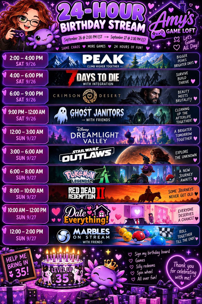 amysgameloft's tweet photo. 🎉🥳 BIRTHDAY STREAM THIS SATURDAY!!🥳🎉

24 hours of games, chaos, and fun. There will also be a raffle to win a custom mug, water tumbler, car coasters, or mousepad made by me!! 

Come join in the fun starting at 2pmEST!! https://t.co/RmBP1AzO9h