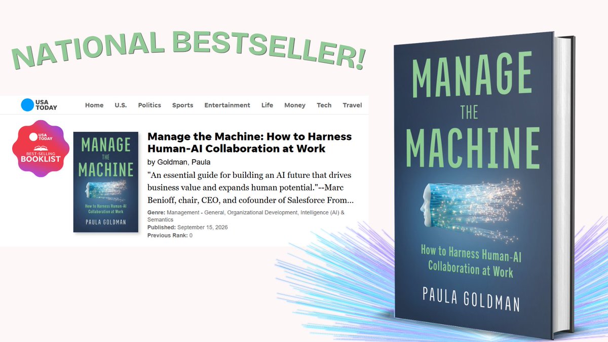 BasicVenture's tweet photo. A big congratulations to Paula Goldman on becoming a national bestselling author! 🎉

Today, @pdgoldman's book, MANAGE THE MACHINE, was officially named a USA Today Bestseller. Learn more about the book at https://t.co/1WTRTX0czX https://t.co/S6rZFy8K0d