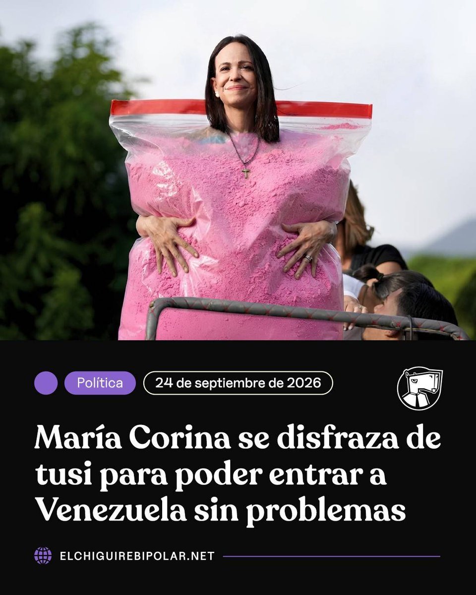 ChiguireBipolar's tweet photo. María Corina se disfraza de tusi para poder entrar a Venezuela sin problemas https://t.co/sURJjiPPZM https://t.co/zjUlmJEyC6