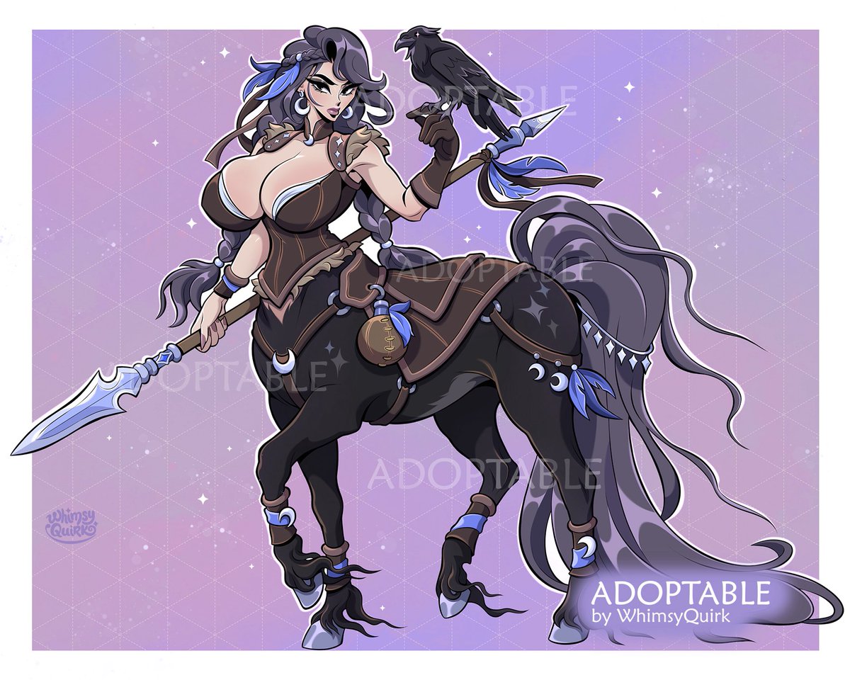 Whimsy_Quirk's tweet photo. I’ve wanted to design a centaur adoptable forever, and she finally came together. Night Huntress is open for bids! 🏹🌙 

#adopt #adoptable #monstergirl #oc

Link below ↓ https://t.co/DvqvEe61pf