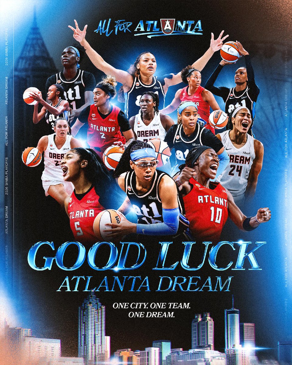 CityofAtlanta's tweet photo. Atlanta, it’s playoff time! 🏀

Congratulations to @AtlantaDream on making the WNBA Playoffs! The game tips off Sunday at State Farm Arena. Let’s fill the stands, support our hometown team and bring that energy downtown.
Tickets: https://t.co/LXc2DW1Ifx https://t.co/J6pRlutq9p