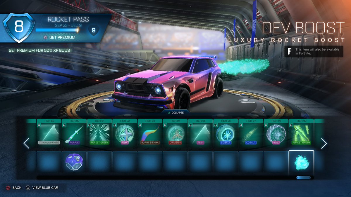 Kye2k's tweet photo. THE DEV BOOST IS NOW ON THE FREE TIER LEVEL 99 #rocketleague #devboost https://t.co/T2WRghFqOC