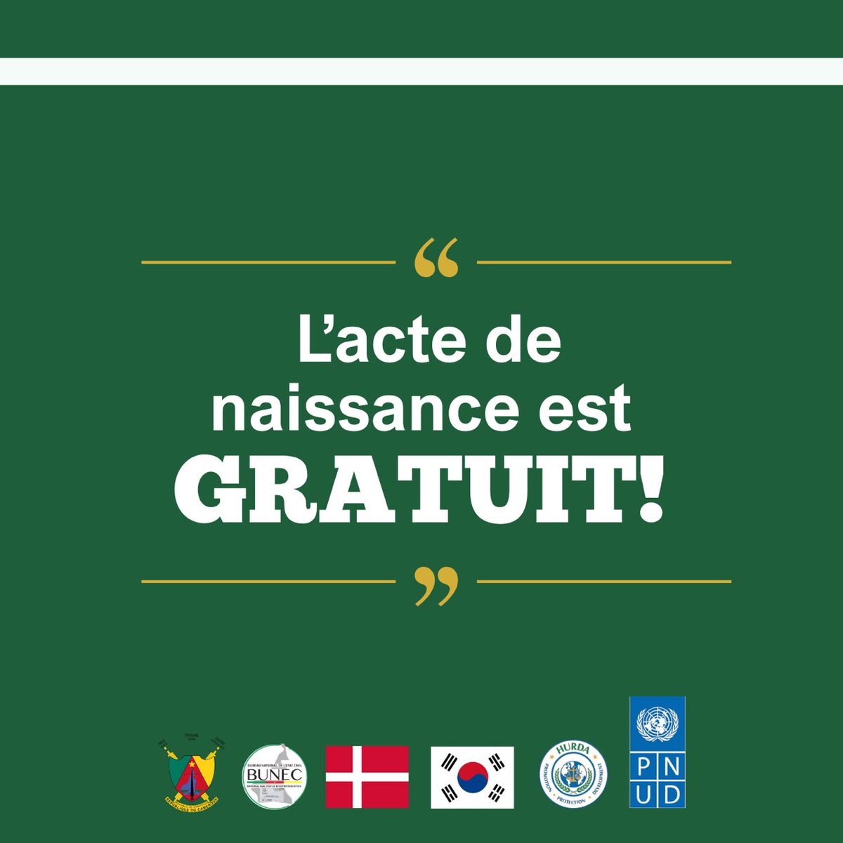 hurda_cameroon's tweet photo. La gratuité de l’acte de naissance. C’est HURDA avec @diplocam_minrex @PNUDCameroun @UNDPAfrica @BUNEC_1 @DKinEU @MOFAkr_eng @ciowela @mharthansen @DeAissata @mznaab

#Denmark  
#SDG9 #SDG10 #Digitalldentity
#RepublicOfKorea  #SDG16 #SDG17 #CivilRegistration
#LeaveNoOneBehind https://t.co/zXllPfwODp