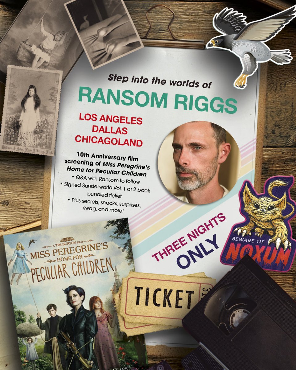 ransomriggs's tweet photo. Fall tour announcement! Join me for three exclusive screenings of the Miss Peregrine movie, where we’ll celebrate the film’s 10th anniversary and the publication of Sunderworld Vol II! Q&amp;A with me and special guests to follow. 

LOS ANGELES 10/12
DALLAS 10/14
CHICAGO 10/15 https://t.co/0NInvS4zPT