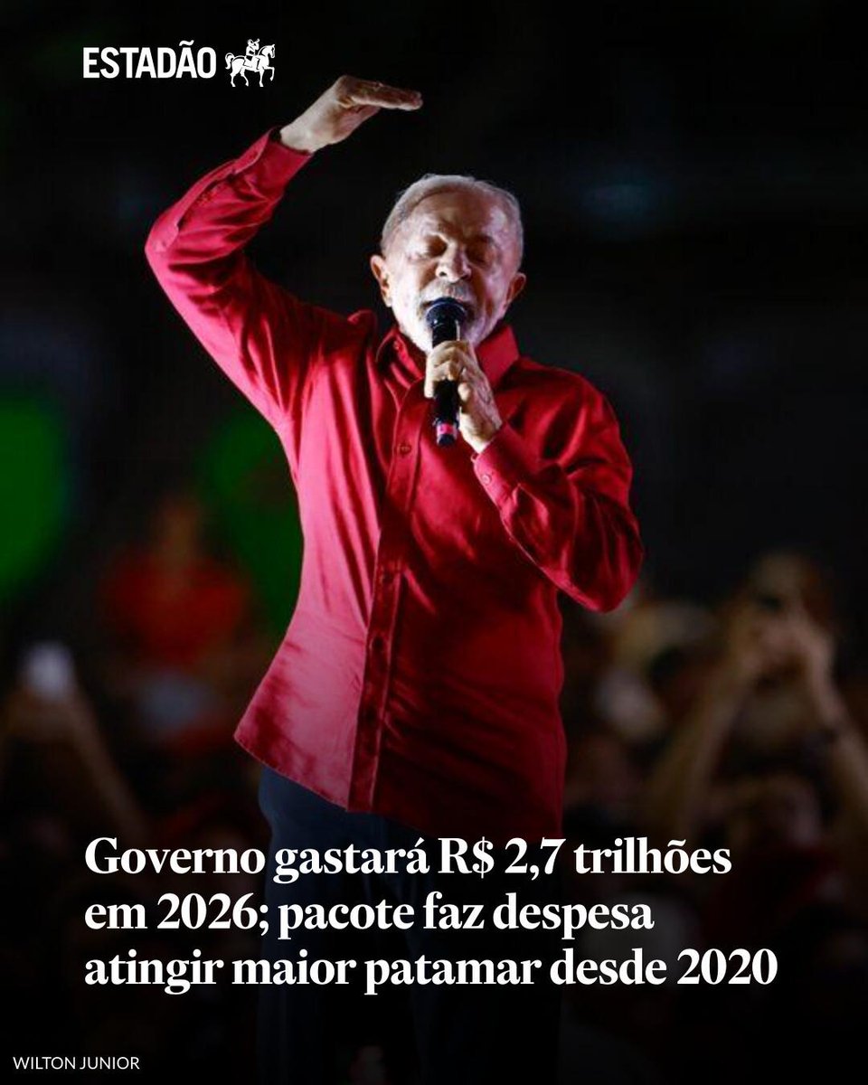 Estadao's tweet photo. Benefícios em ano eleitoral farão gastos atingirem maior patamar desde 2020 | Despesas deverão somar 19,55% do PIB em 2026, com déficit de R$ 80,9 bilhões nas contas públicas; ministro diz que aumento é momentâneo e não se repetirá em 2027 https://t.co/SYUaqg4dPO https://t.co/TwYwBW70eZ