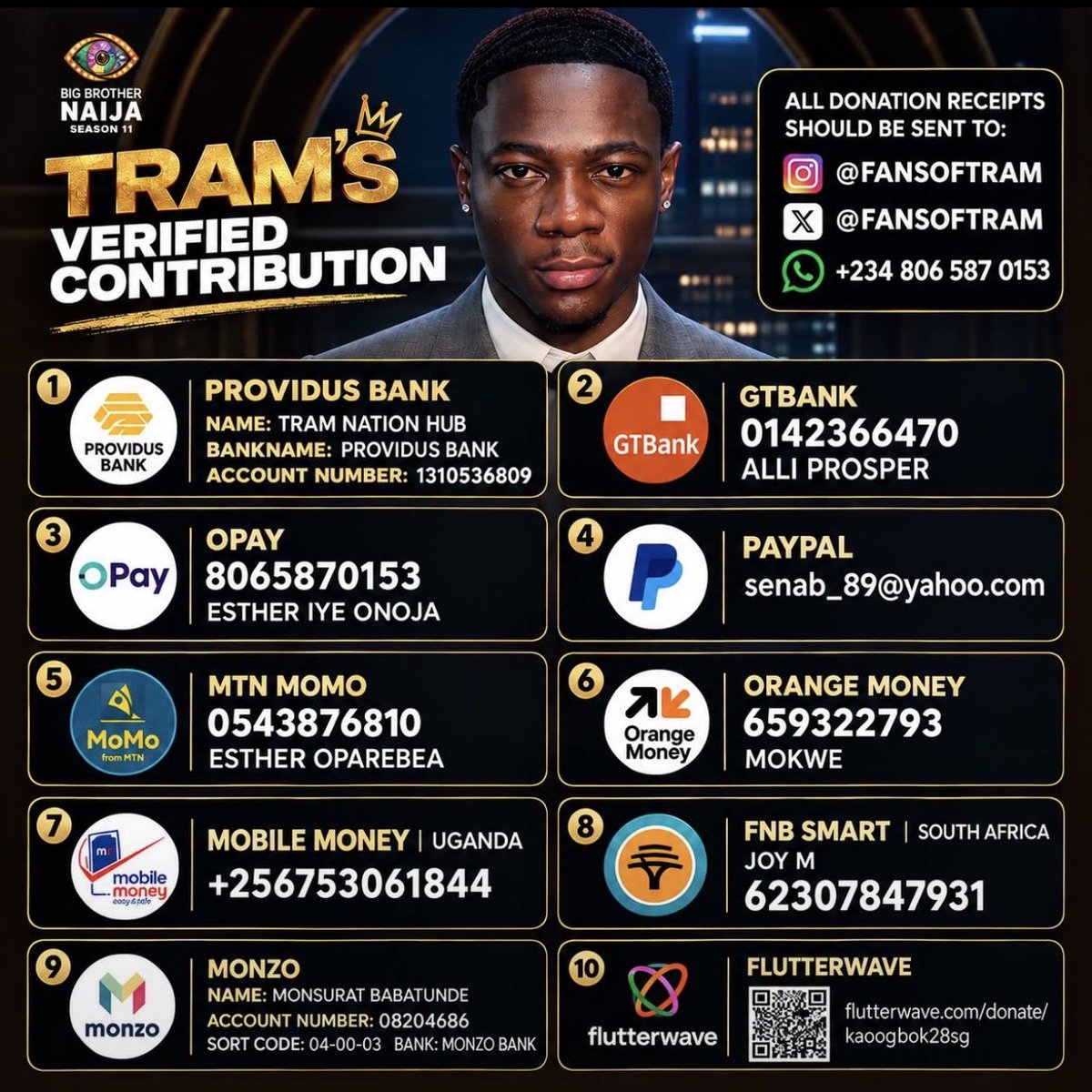 heyboonsuccess's tweet photo. If you love Tram like you say 🥹, asides voting pls support with funds so he can bring this win home. God bless you 🙏#bbnaija https://t.co/TJxJhkxubt