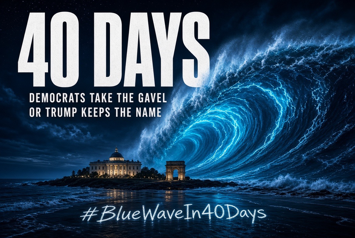 mjfree's tweet photo. In forty days, we can stop Trump's corruption and start healing our gravely damaged country. Or Trump keeps killing Americans in his illegal Iran War and you keep paying for it with money that should be feeding your families.

If we don't flip the House:
- Gas skyrockets
- Groceries skyrocket
- Farmers keep getting crushed so Donald can build a Bullshit Ballroom, calling  it a national security necessity 🤷🏻‍♂️
- A bunker goes in under the party hall. 
- A 250-foot arch goes up in honor of Trump.
- His name goes back on the Kennedy Center.
- And his abhorrent corruption continues to corrode the heart & soul of our one-great country.

If Democrats don't flip the House, Trump keeps treating the Constitution like toilet paper. He already kicked CNN, Politico, and MS NOW reporters out of the White House because he hated the accurate coverage. How will he abuse his power next?

FUN FACT: When told his ballroom was not being built up to safety codes, the belligerent fool said, “I am the code.”

If Trump's abuse of power is not checked, millions more will lose their healthcare and die. Who wants to love in a country where the president decides your premiums are less important than his gold letters?

On November 3rd, let's put our country back on the road to healing ❤️‍🩹 #BlueWaveIn40Days