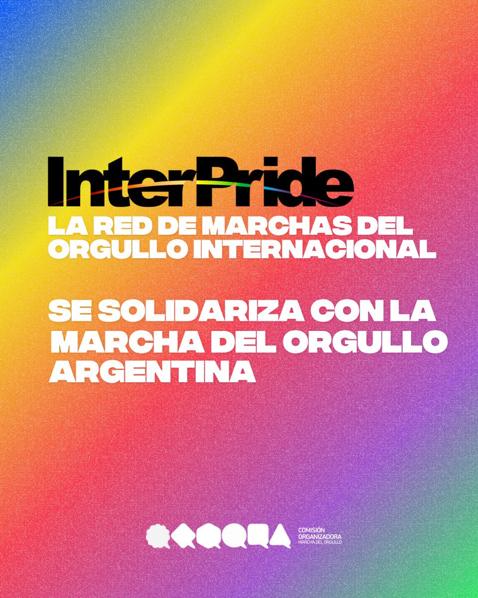 MarchaOrgulloAR's tweet photo. El Orgullo no es una fecha del calendario intercambiable. Ante la decisión de intentar aplazar la Marcha del Orgullo en Buenos Aires, InterPride alza la voz: exigimos diálogo, respeto a nuestra historia y garantías logísticas.  
¡El Orgullo no se mueve! 🏳️‍🌈✨ @InterPride https://t.co/3C8k2cvggE