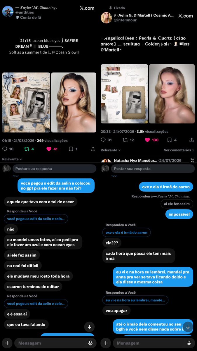 unthwisk's tweet photo. Já que a Taylor adora falar sobre plágio, vamos aos fatos. Tudo começou por picuinha com a menina que eu tava conhecendo. Ela copiou na cara dura a edição da garota. Negou o ÓBVIO, mas a única diferença é que ela usou IA pra copiar toda a edição. https://t.co/j4MPHIiIYk