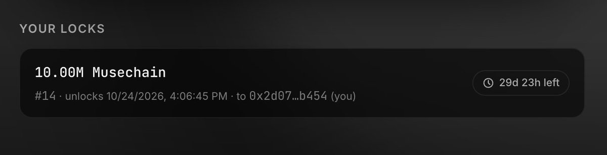 musechainnet's tweet photo. @0xTheEye Dev supply has been locked for a month https://t.co/tW1BJgX2r0