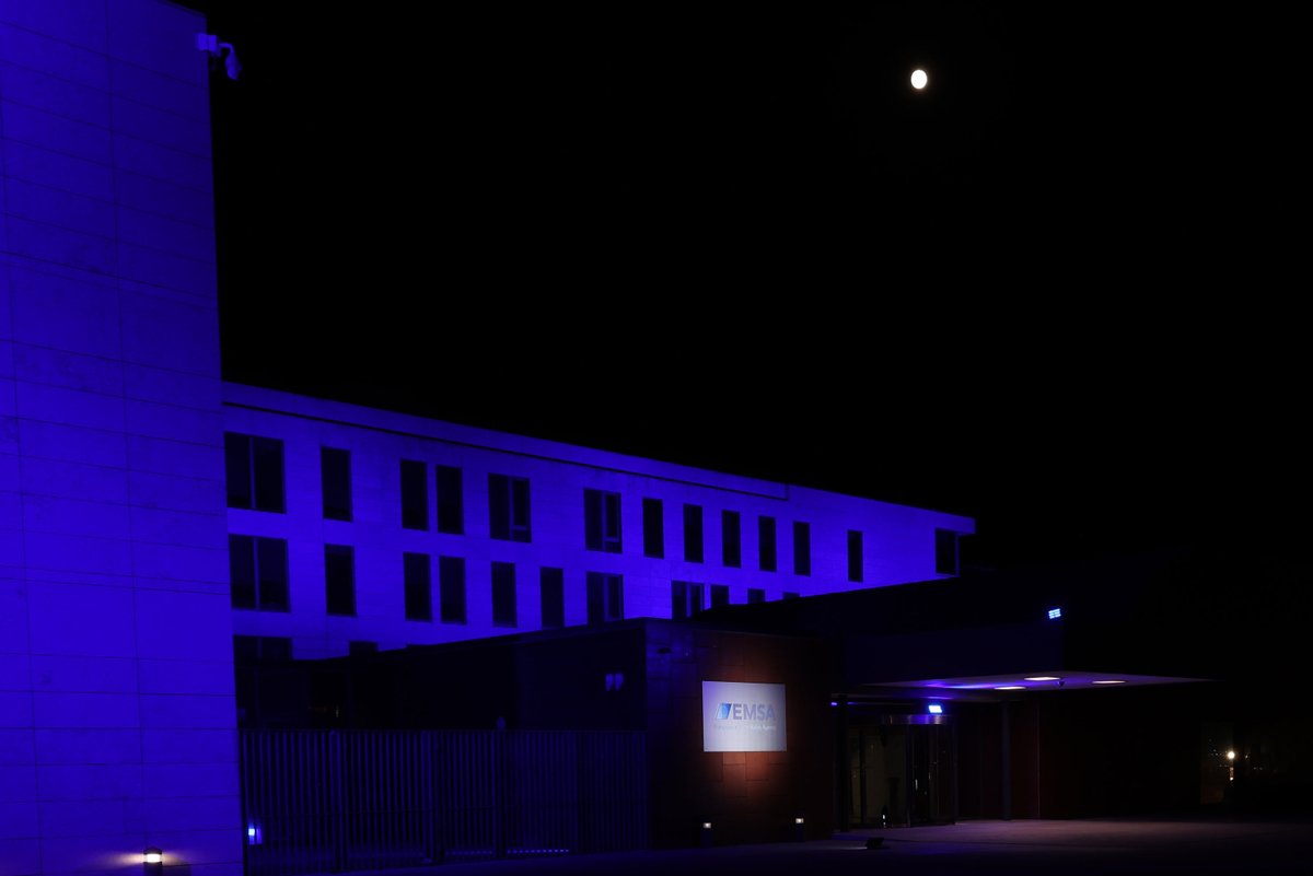 EMSA_EU's tweet photo. At EMSA, we join the international World Maritime Day celebrations by lighting up our premises in blue tonight💙 💙 💙
And in doing so, we honour all seafarers, who are the heart of maritime. 🚢🌊
@IMOHQ
#WorldMaritimeDay #MaritimePolicytoPractice https://t.co/tgQZksfCEN