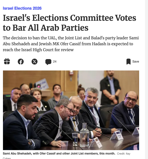 TrackAIPAC's tweet photo. No one is buying that bullshit anymore, Mike.

Just yesterday, Israel's elections committee voted to bar all Arab parties from participating in Israel's upcoming elections. https://t.co/oypWDVyRO9