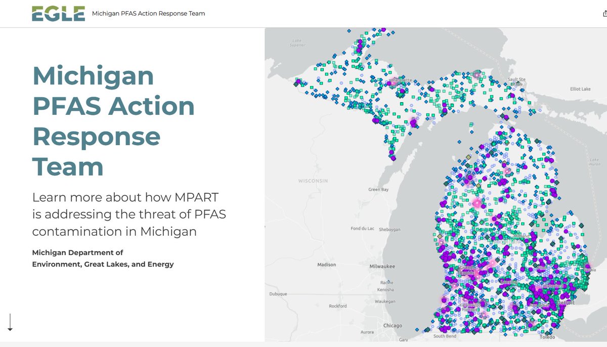 MichiganEGLE's tweet photo. Curious about PFAS in Michigan?

Explore our interactive story map to see how MPART is addressing PFAS contamination in Michigan’s water, land, fish, and communities. https://t.co/jYdIu6MDrH

#PFASAwarenessWeek https://t.co/LaEHAjc6aq