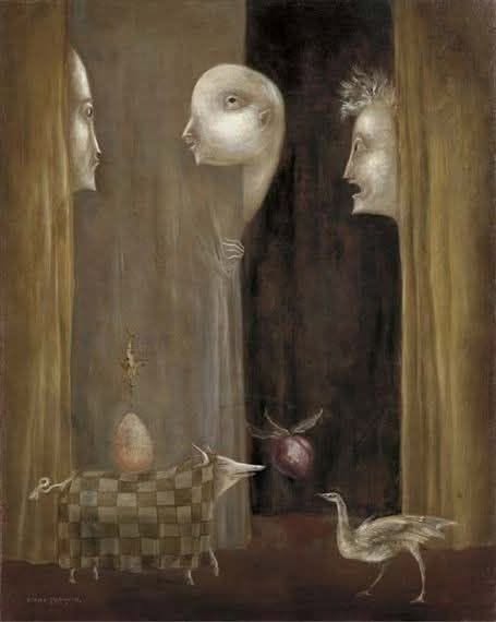 MenschOhneMusil's tweet photo. Leonora Carrington. El visitante, 1960. https://t.co/FpBLiMgcib