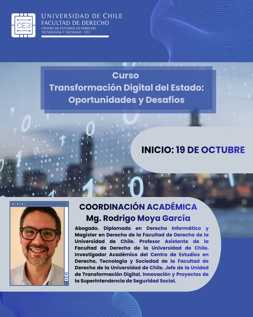 ce3_uchile's tweet photo. Les recordamos que se encuentran abiertas las inscripciones para nuestro curso "Transformación Digital del Estado: Oportunidades y Desafíos".  
📅 Inicio: 19 de octubre 
💻Modalidad: online con clases en vivo
📝Inscripciones: https://t.co/j737tJmdH4 https://t.co/sasYuSOXl4
