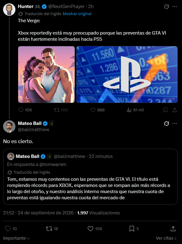 semonster66's tweet photo. Noticia random: "XBOX PREOCUPADA POR LAS BAJAS VENTAS DE GTA VI... ¡¡¡DRAMA DRAMA, TODO MAL!!!

Mathew Ball (Xbox): "GTA VI está rompiendo todos los registros dentro de la plataforma Xbox y esperamos mas en otoño".

El bucle infinito... Por lo menos ahora responden. https://t.co/XDma7zVPid