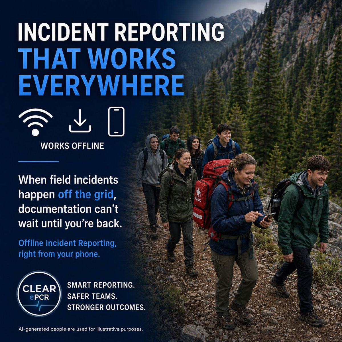 ePCRsolutions's tweet photo. 🥾 Trip leader tip: log the TIME first. Before details, before photos.
"Sometime after lunch" won't help SAR or your program.
With Clear ePCR, all you need is your phone. 📱
Log it now, sync it later. 🕐
Future you will thank you!🫂
#IncidentReporting https://t.co/xTOKEeAvBw
