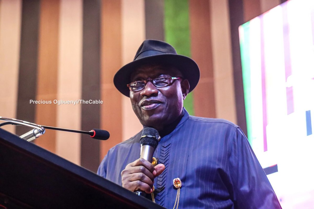 thecableng's tweet photo. Jonathan: You can’t do anything to win elections and call it politics

Former President Goodluck Jonathan says politicians cannot justify every action taken to win an election by simply describing it as politics.

Jonathan spoke on Thursday in Abuja while delivering a goodwill message at a public lecture held to mark the 80th birthday of Kanu Agabi, senior advocate of Nigeria (SAN) and former attorney-general of the federation (AGF).

https://t.co/c8kV8fOASn