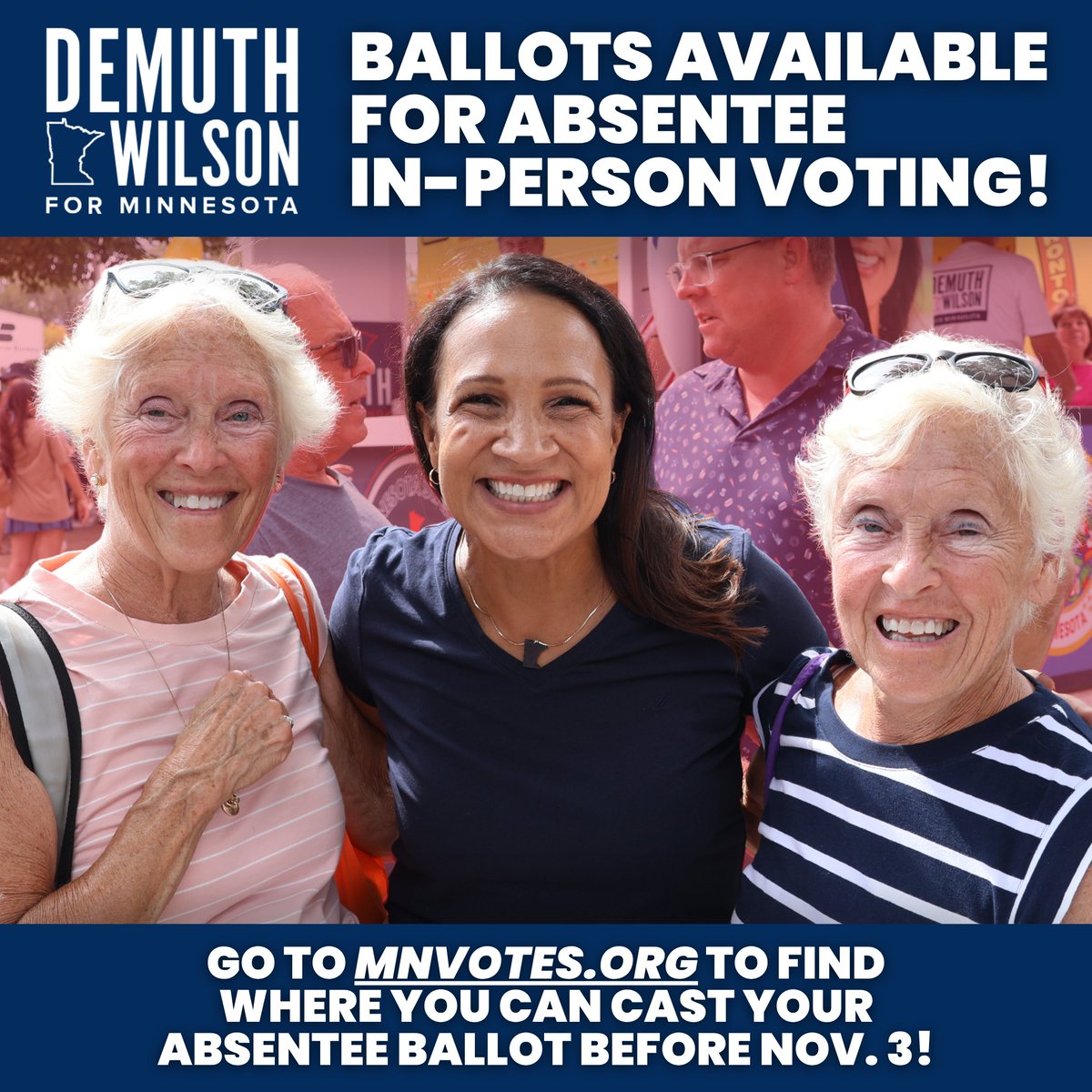 LisaDemuthMN's tweet photo. We are now down to just 40 days until Election Day. Voters have the opportunity right now to choose a governor who will end the fraud, reduce our oppressively high taxes and lead an education comeback for our kids. That's my promise to you in this race. 

You can already cast your vote early.  

All 87 counties across our state are providing  a limited number of sites, where voters can fill out an absentee ballot and drop it off in-person. You can also mail in your absentee ballot.  

Go to https://t.co/HRdwc9JkJG to learn more. And let's save our state.