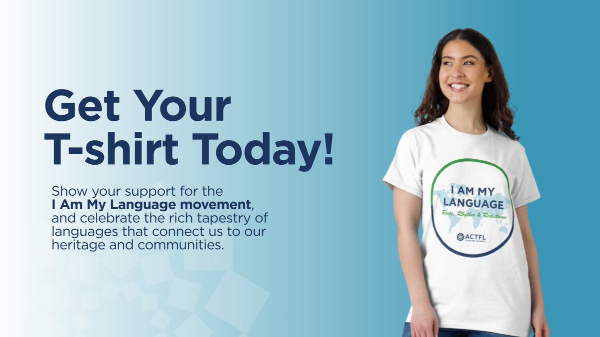 actfl's tweet photo. Your language is part of your story. Wear it proudly. 🌎💬

👕 Get your T-shirt today and show your support for the #IAmMyLanguage movement!

🔗 SHOP NOW: https://t.co/1cGeaQ1AiC

#IAmMyLanguage https://t.co/kgKPZf9tRG