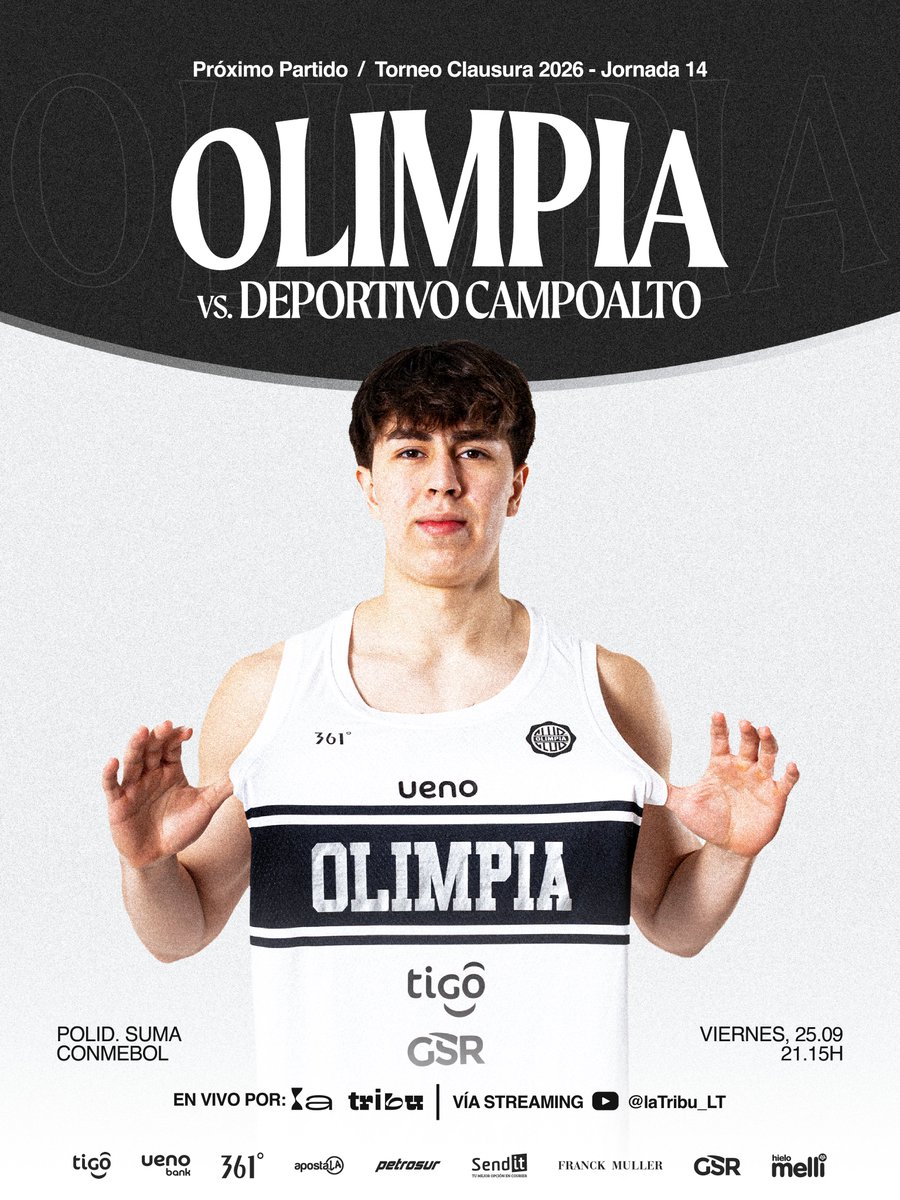 OlimpiaKings's tweet photo. 🔜 Volvemos al Polideportivo SUMA CONMEBOL para enfrentar a Deportivo Campoalto.

¡Con todo, 𝐊𝐈𝐍𝐆𝐒! 👑🏀 https://t.co/rll6J41OmY